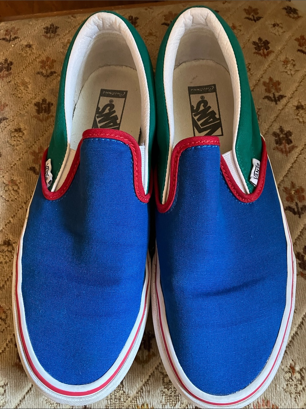 Vans Slip-On in Blue, Green & Red Trim- Men’s 9, Women’s 10.5